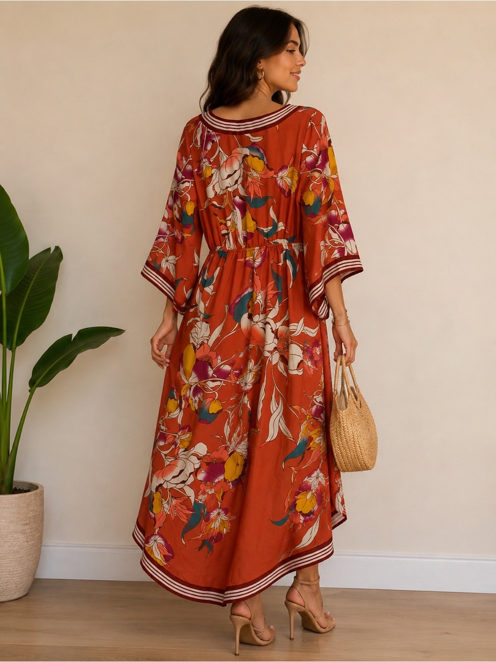Flying Tomato Rust Floral High-Low Wrap Dress - Picture 2 of 4